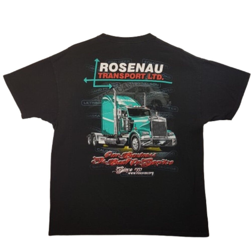 Vintage Tee Shirt ROSENAU TRANSPORT Kenworth Large US L Alberta Saskatchewan BC